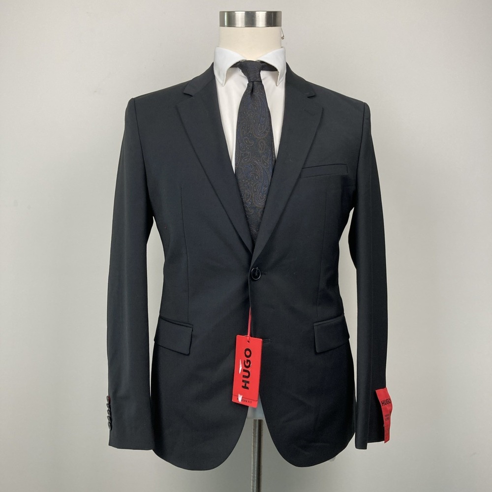 Hugo Boss Mens Modern‎ fit Sport Coat Blazer 38R Black Solid Stretch